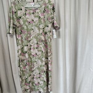 LuLaRoe Floral Midi Dress in Green and Pink